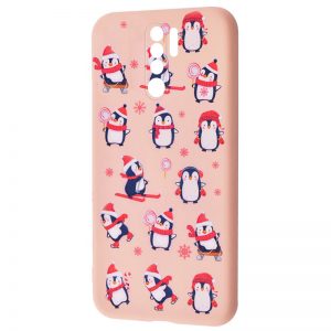 TPU чехол WAVE New Year Case для Xiaomi Redmi 9 – Penguins / Pink sand