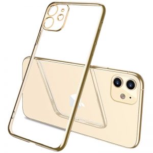 Прозрачный силиконовый чехол с глянцевой окантовкой Full Camera для Iphone 11 – Золотой