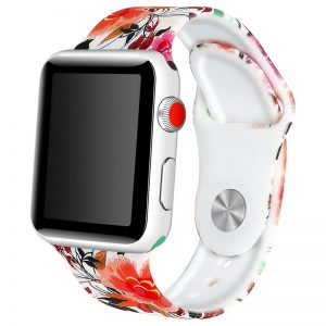 Ремешок силиконовый с рисунком для Apple Watch 38 mm / 40 mm / SE 40 mm / 41 mm – Белый / Цветы и листья