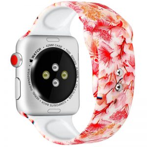 Ремешок силиконовый с рисунком для Apple Watch 42 mm / 44 mm / 45 mm / 49 mm – Белый / Розовые цветы