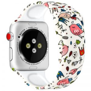 Ремешок силиконовый с рисунком для Apple Watch 38 mm / 40 mm / SE 40 mm / 41 mm – Белый / Птички