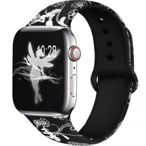 Ремешок силиконовый с рисунком для Apple Watch 38 mm / 40 mm / SE 40 mm / 41 mm – Черный / Цветы