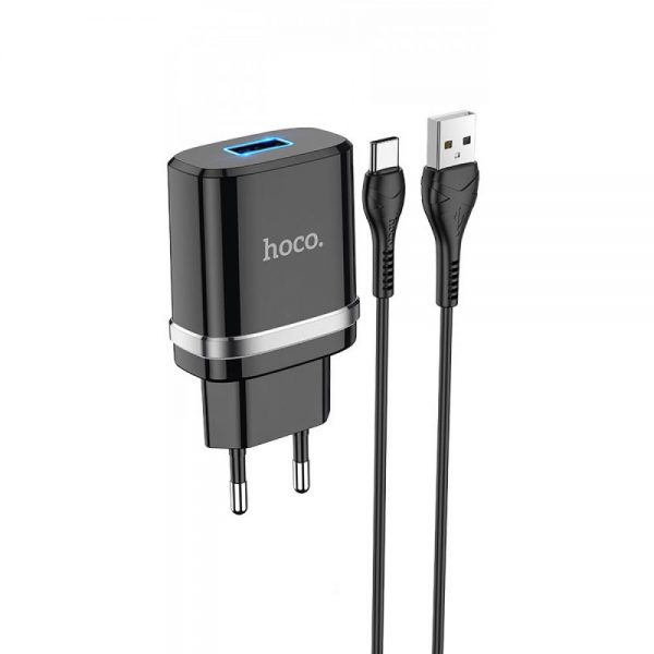 Сетевое зарядное устройство Hoco N1 Ardent + кабель Type-C 1USB / 2.4A – Black