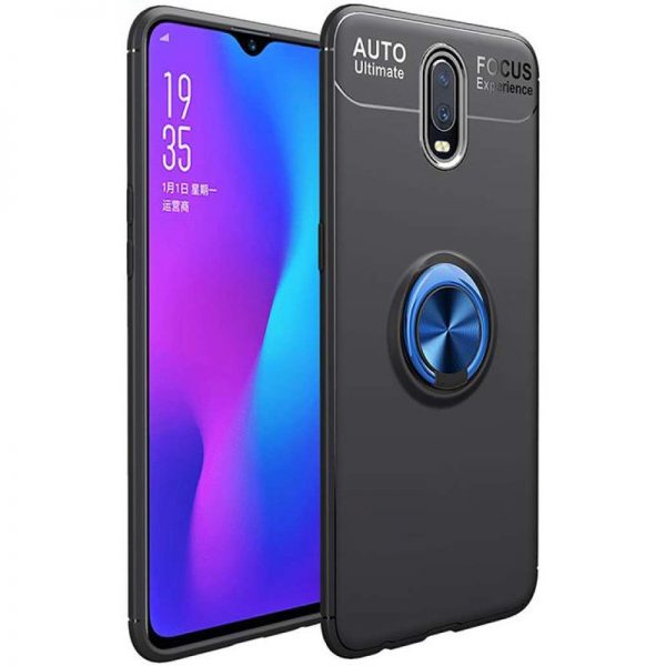 Cиликоновый чехол Deen ColorRing с креплением под магнитный держатель для OnePlus 7 – Черный / Синий