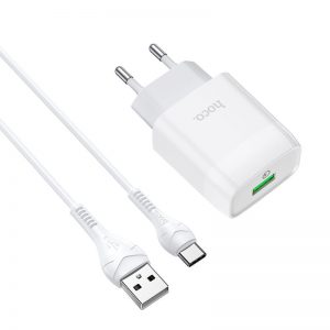 Сетевое зарядное устройство Hoco C72Q Qualcomm Quick Charge 3.0 + кабель Type-C 1USB / 18W – White