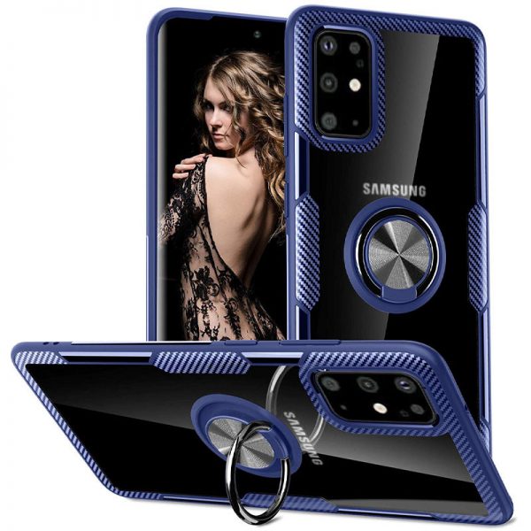 Чехол TPU+PC Deen CrystalRing с креплением под магнитный держатель для Samsung Galaxy S20 Plus — Синий