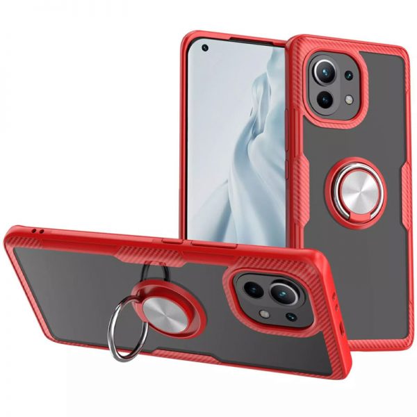 Cиликоновый чехол Deen CrystalRing c креплением под магнитный держатель для Xiaomi Mi 11 – Красный