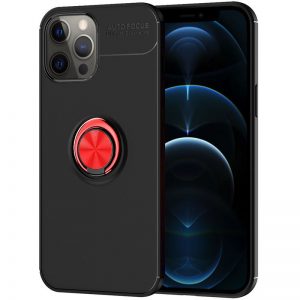 Cиликоновый чехол Deen ColorRing c креплением под магнитный держатель для Iphone 12 Pro Max – Черный / Красный