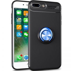 Cиликоновый чехол Deen ColorRing c креплением под магнитный держатель для Iphone 7 Plus / 8 Plus – Черный / Синий