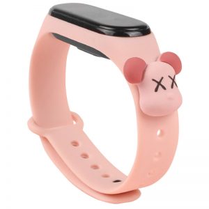 Силиконовый ремешок Cartoon Face для Xiaomi Mi Band 5 / 6 – Розовый / Медведь KAWS