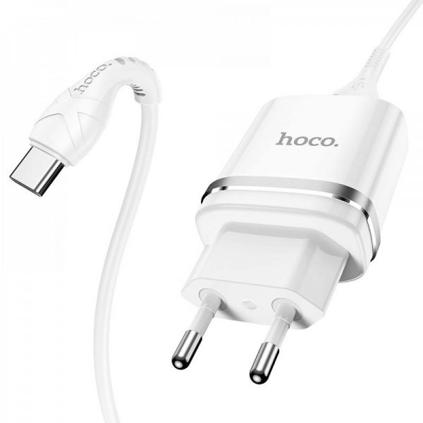 Сетевое зарядное устройство Hoco N1 Ardent + кабель Type-C 1USB / 2.4A – White