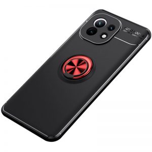 Cиликоновый чехол Deen ColorRing c креплением под магнитный держатель для Xiaomi Mi 11 – Черный / Красный