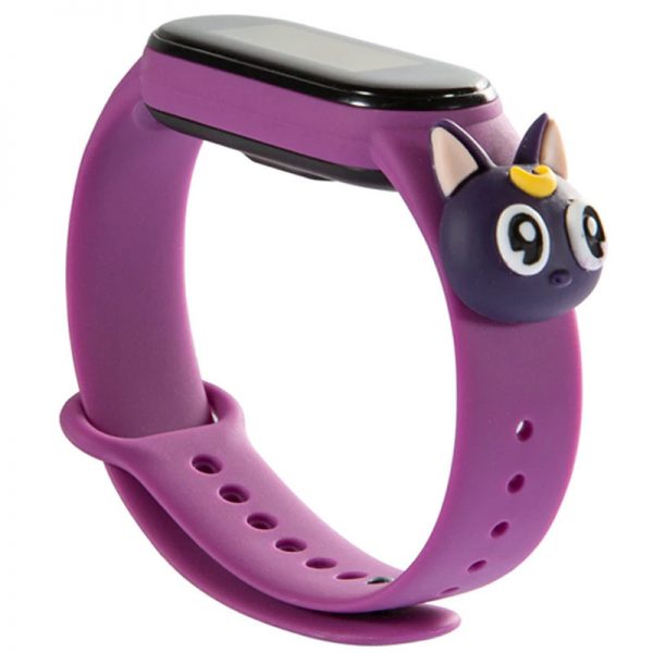 Силиконовый ремешок Cartoon Face для Xiaomi Mi Band 3 / 4 – Фиолетовый / Кот Сейлормун