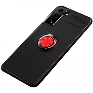Cиликоновый чехол Deen ColorRing c креплением под магнитный держатель для Samsung Galaxy S21 – Черный / Красный
