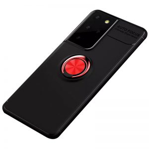 Cиликоновый чехол Deen ColorRing c креплением под магнитный держатель для Samsung Galaxy S21 Ultra – Черный / Красный