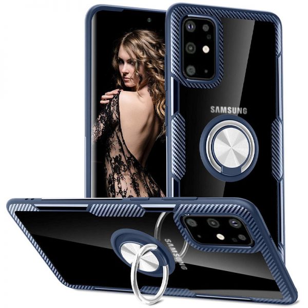 Чехол TPU+PC Deen CrystalRing с креплением под магнитный держатель для Samsung Galaxy S20 Plus — Темно-синий