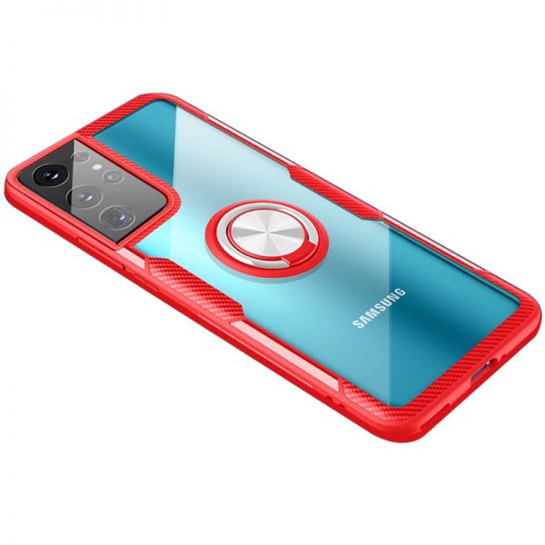 Чехол TPU+PC Deen CrystalRing с креплением под магнитный держатель для Samsung Galaxy S21 Ultra – Красный