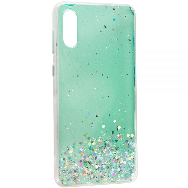 Cиликоновый чехол с блестками Shine Glitter для Samsung Galaxy A02 – Прозрачный / Мятный