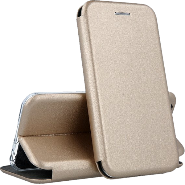 Кожаный чехол-книжка 360 с визитницей для Samsung Galaxy A12 / M12 – Золотой