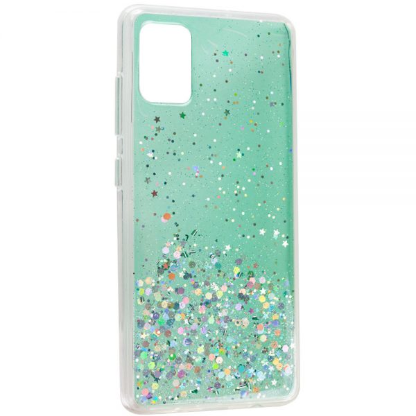 Cиликоновый чехол с блестками Shine Glitter для Samsung Galaxy A31 – Прозрачный / Мятный