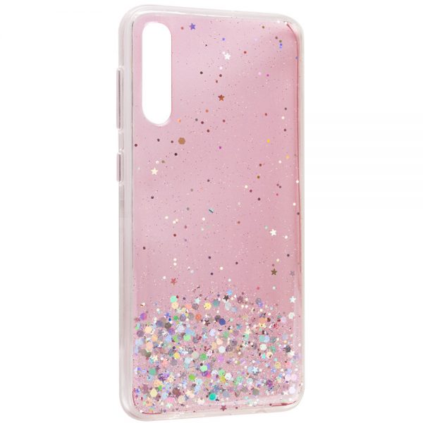 Cиликоновый чехол с блестками Shine Glitter для Samsung Galaxy A50 / A30s 2019 – Прозрачный / Розовый