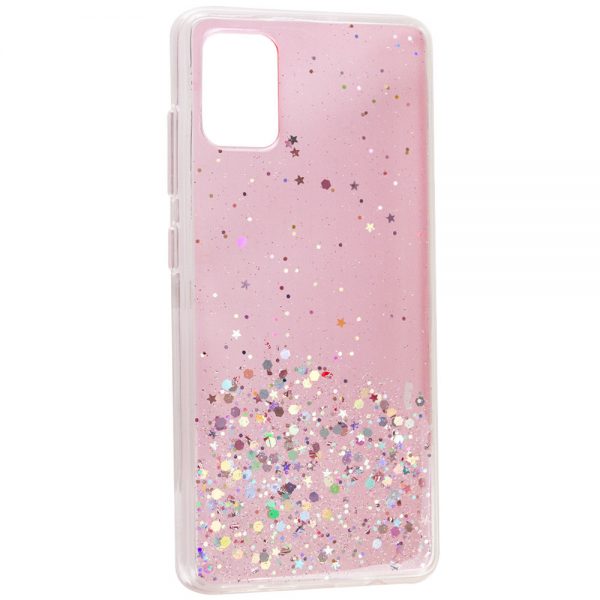 Cиликоновый чехол с блестками Shine Glitter для Samsung Galaxy A02s – Прозрачный / Розовый