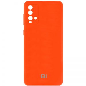 Чехол Silicone Cover с микрофиброй и защитой камеры для Xiaomi Redmi 9T – Оранжевый / Neon Orange