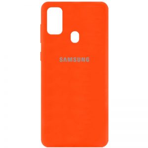 Оригинальный чехол Silicone Cover 360 с микрофиброй для Samsung Galaxy M30s / M21 – Оранжевый / Neon Orange