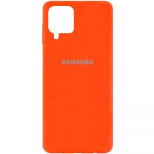 Оригинальный чехол Silicone Cover 360 с микрофиброй для Samsung Galaxy A12 / M12 – Оранжевый / Neon Orange