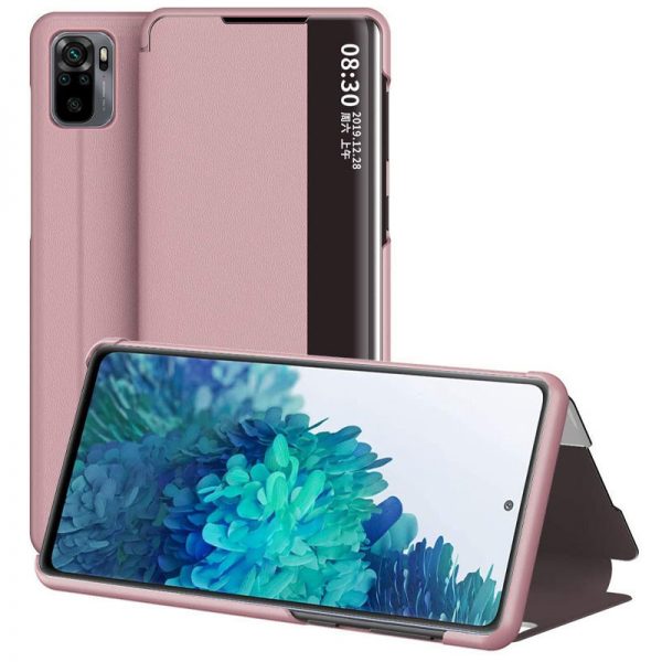 Умный чехол-книжка Smart View Cover для Xiaomi Redmi Note 10 / Note 10s / Poco M5s – Розовый