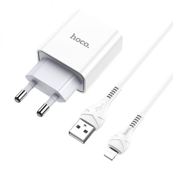 Сетевое зарядное устройство HOCO C81A + кабель Ligthning 1USB 2.1A – White