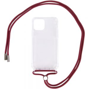 Чехол Crossbody Transparent со шнурком для Iphone 12 Pro / 12 – Красно-Коричневый