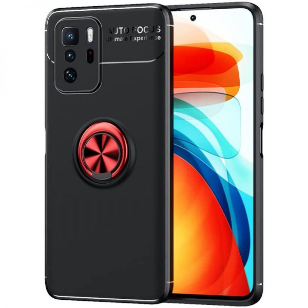 Cиликоновый чехол Deen ColorRing с креплением под магнитный держатель для Xiaomi Redmi Note 10 5G / Poco M3 Pro – Черный / Красный