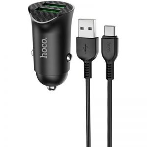 Автомобильное зарядное устройство Hoco Z39 + Quick Charge 3.0 + USB Cable Type-C (2USB / 18W) – Black