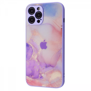 TPU+Glass чехол Marble Clouds с мраморным узором для Iphone 12 Pro Max – Purple