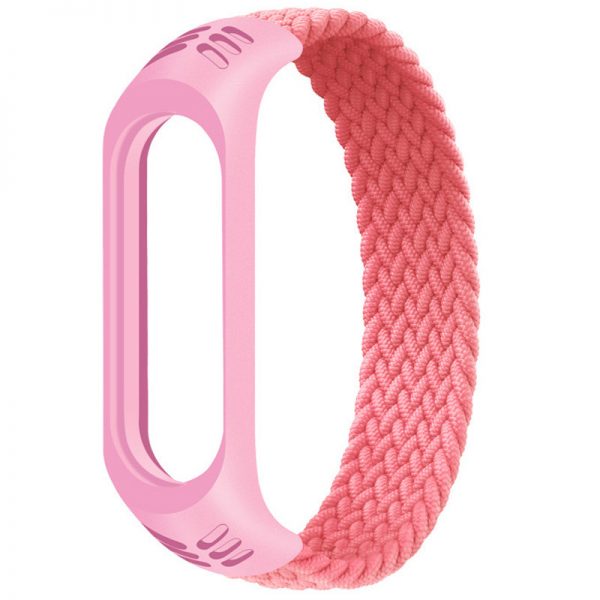 Тканевый ремешок (монобраслет) Braided Solo Loop для Xiaomi Mi Band 3 / 4 / 5 / 6 (S) – Pink