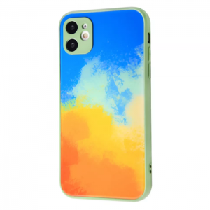 TPU+Glass чехол Bright Colors Case Without Logo для Iphone 11 – Blue / Yellow