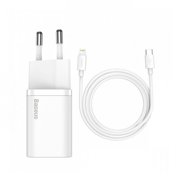 Мережевий зарядний пристрій Baseus Super Silicone PD Charger 20W Type-C+Cable Type-C to Lightning White