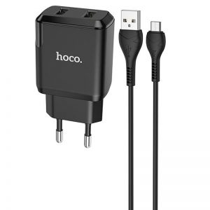Сетевое зарядное устройство HOCO N7 + кабель MicroUSB 2USB 2.1A – Black