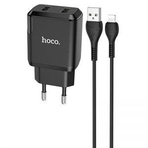 Сетевое зарядное устройство HOCO N7 + кабель Lightning 2USB 2.1A – Black