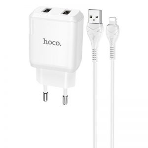 Сетевое зарядное устройство HOCO N7 + кабель Lightning 2USB 2.1A – White