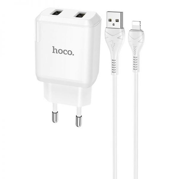 Мережевий зарядний пристрій Hoco N7 + кабель Lightning 2USB 2.1A White