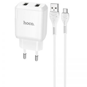 Сетевое зарядное устройство HOCO N7 + кабель MicroUSB 2USB 2.1A – White