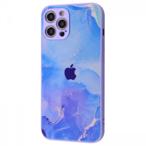 TPU+Glass чехол Marble Clouds с мраморным узором для Iphone 12 – Blue