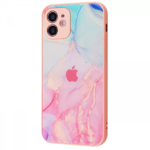 TPU+Glass чехол Marble Clouds с мраморным узором для Iphone 12 – Pink / blue