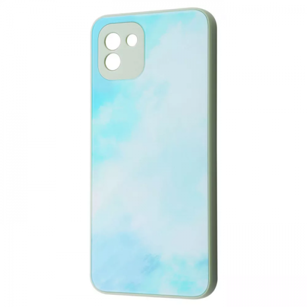 TPU+Glass чехол Marble Clouds с мраморным узором для Samsung Galaxy A03 – Turquoise