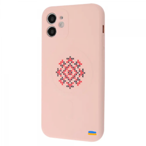 Чехол патриотический WAVE Ukraine Edition Case with MagSafe с микрофиброй для iPhone 12 – Vyshyvanka shirt / Pink sand