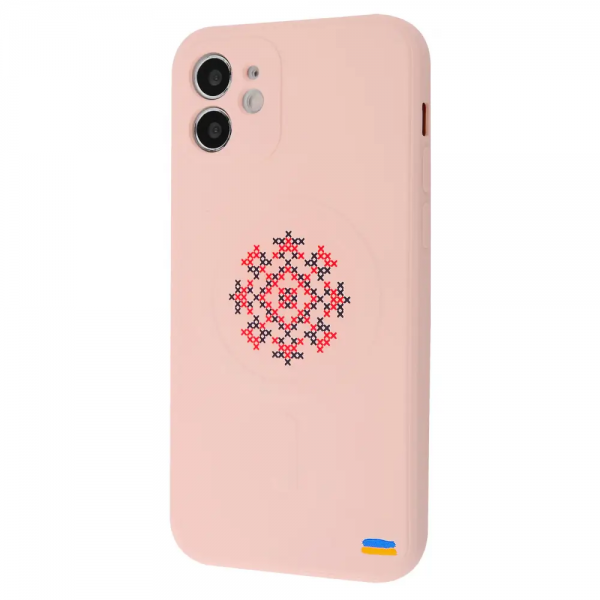 Чехол патриотический WAVE Ukraine Edition Case with MagSafe с микрофиброй для iPhone 12 – Vyshyvanka shirt / Pink sand