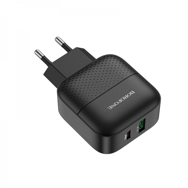 Мережевий зарядний пристрій Borofone BA46A PD 18W+QC3.0 USB+Type-C 3А Black