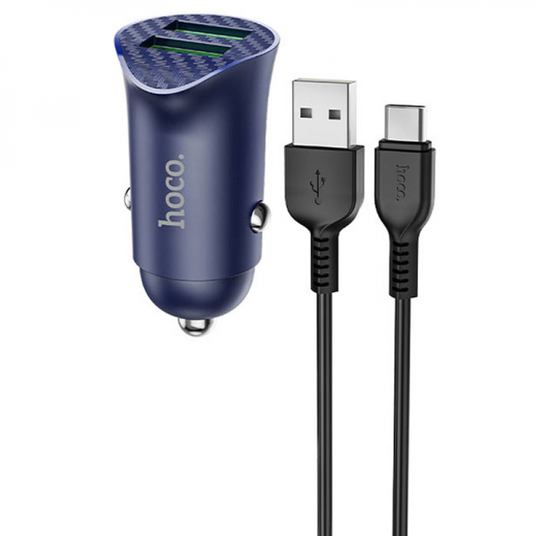 Автомобильное зарядное устройство Hoco Z39 + Quick Charge 3.0 + USB Cable Type-C (2USB / 18W) – Синий